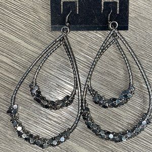 Gunmetal Double Drop Hoop Style Earrings New